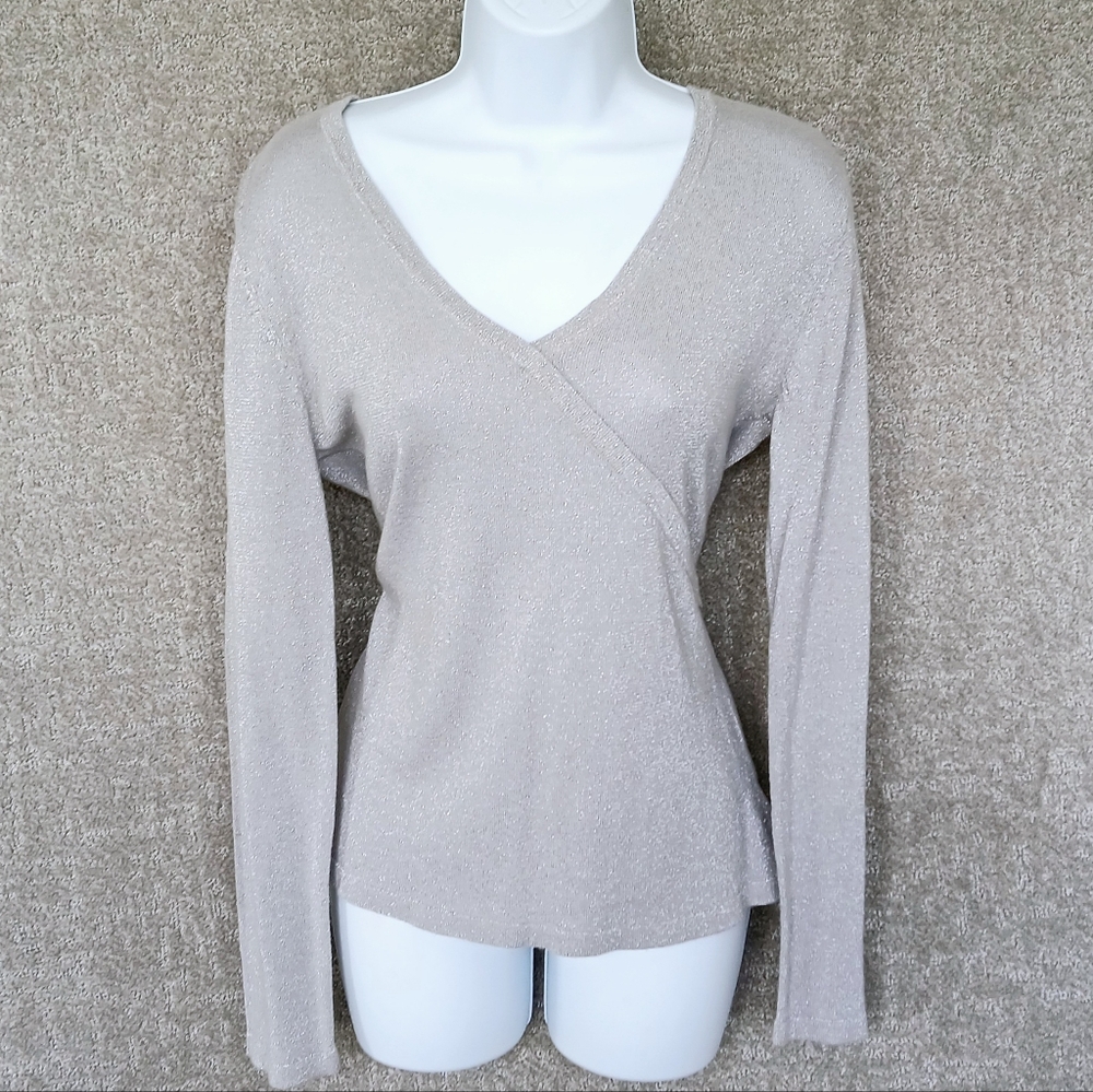 Elegant Sparkly V-neck Top Blouse Large